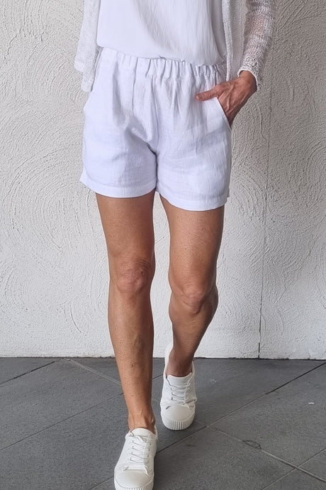 Luccia Plain White Linen Livi Shorts