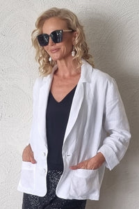 Luccia Plain White Linen Lani Jacket