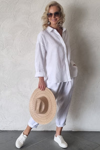 Luccia Plain White Linen Liza Shirt