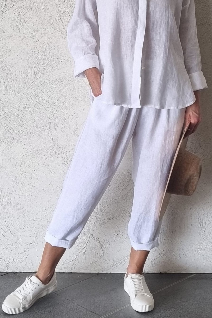 Luccia Plain White Linen Newi Pant