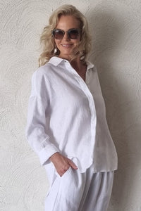 Luccia Plain White Linen Liza Shirt