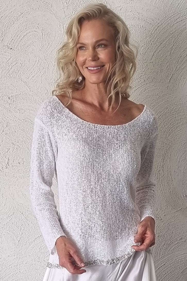 Luccia Plain White Beaded Mya Knit