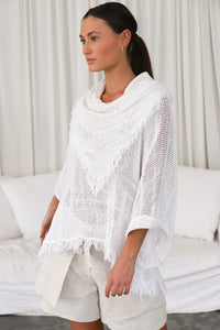 Lisa Brown White ¾ Sleeve Dezba Top