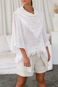 Lisa Brown White ¾ Sleeve Dezba Top