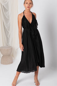 Lisa Brown Silk Black Midi Poppy Dress