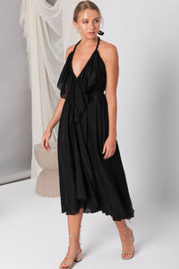 Lisa Brown Silk Black Midi Poppy Dress